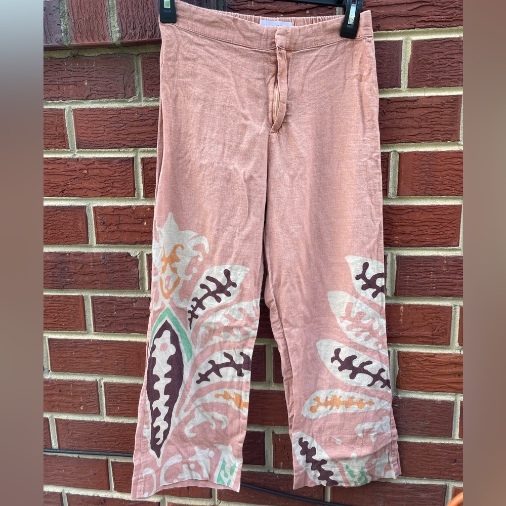 Zara Boho Wide-Leg Pants with Floral Design Size 13-14 Girls